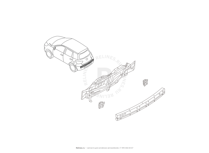Запчасти Great Wall Hover M4 Поколение I (2012) 1.5л, МКПП — Усилитель заднего бампера — схема