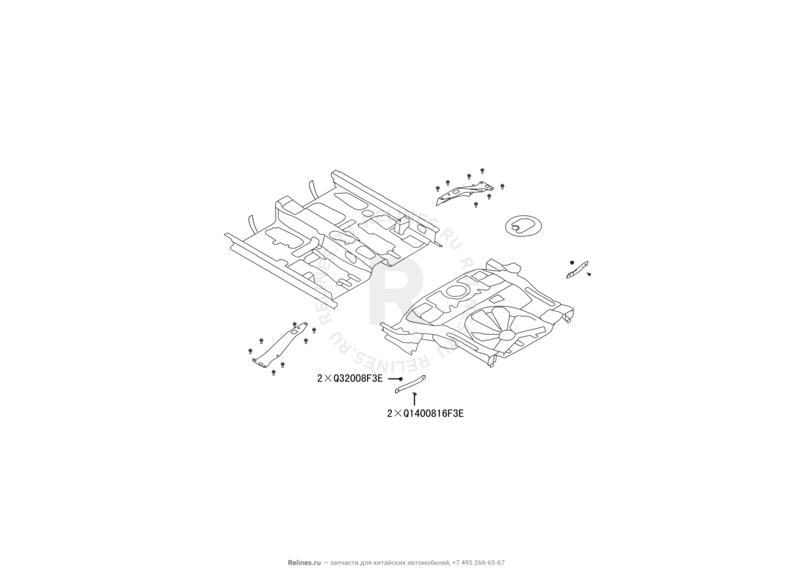 Запчасти Great Wall Hover M4 Поколение I (2012) 1.5л, МКПП — Усилители порогов и панель пола (1) — схема