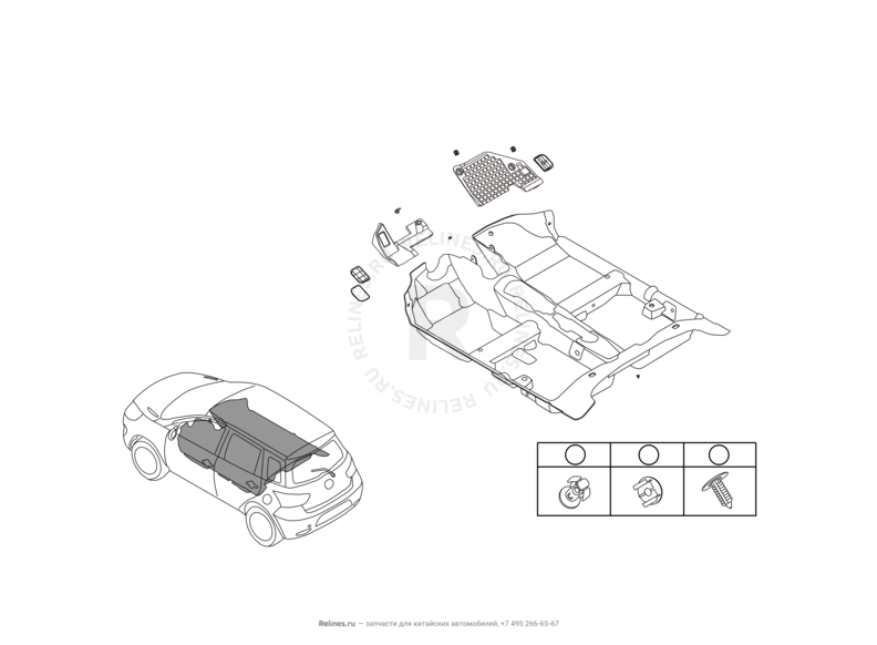 Запчасти Great Wall Hover M4 Поколение I (2012) 1.5л, МКПП — Обшивка (ковер) пола — схема