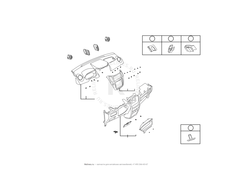 Запчасти Great Wall Hover M4 Поколение I (2012) 1.5л, МКПП — Передняя панель (торпедо) — схема