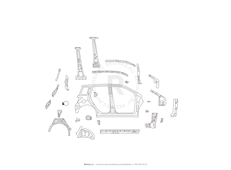 Запчасти Great Wall Hover M4 Поколение I (2012) 1.5л, МКПП — Боковины — схема