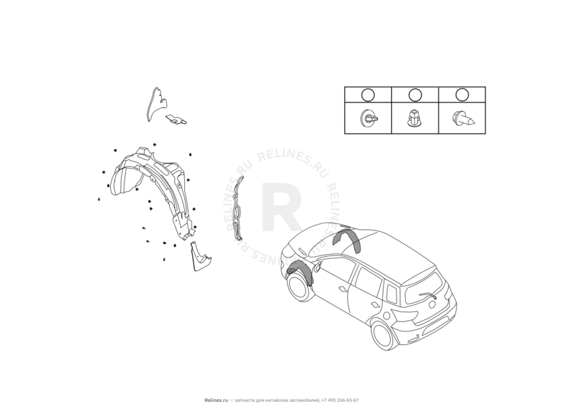 Запчасти Great Wall Hover M4 Поколение I (2012) 1.5л, МКПП — Подкрылки и брызговики — схема