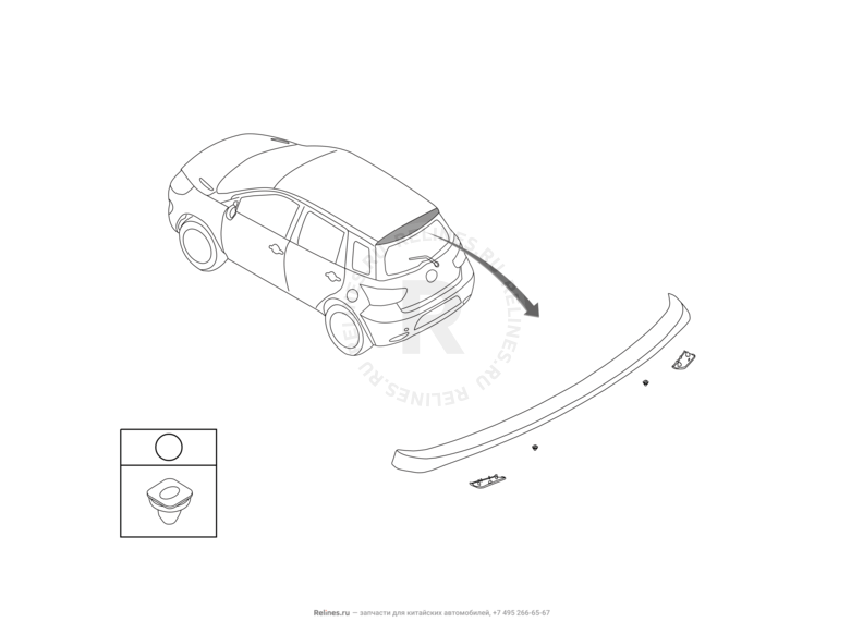 Запчасти Great Wall Hover M4 Поколение I (2012) 1.5л, МКПП — Спойлер — схема