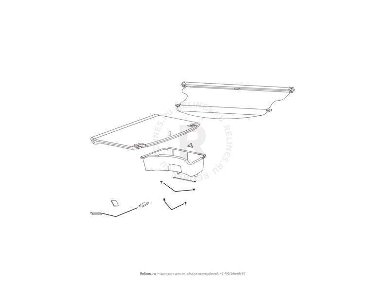 Запчасти Great Wall Hover M4 Поколение I (2012) 1.5л, МКПП — Обшивка багажного отсека (багажника) и шторка багажника — схема