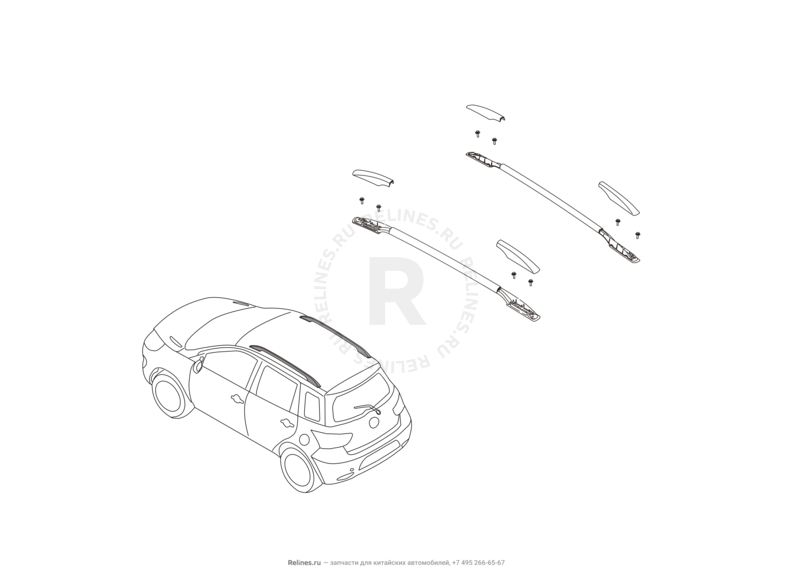Запчасти Great Wall Hover M4 Поколение I (2012) 1.5л, МКПП — Молдинги и рейлинги крыши — схема