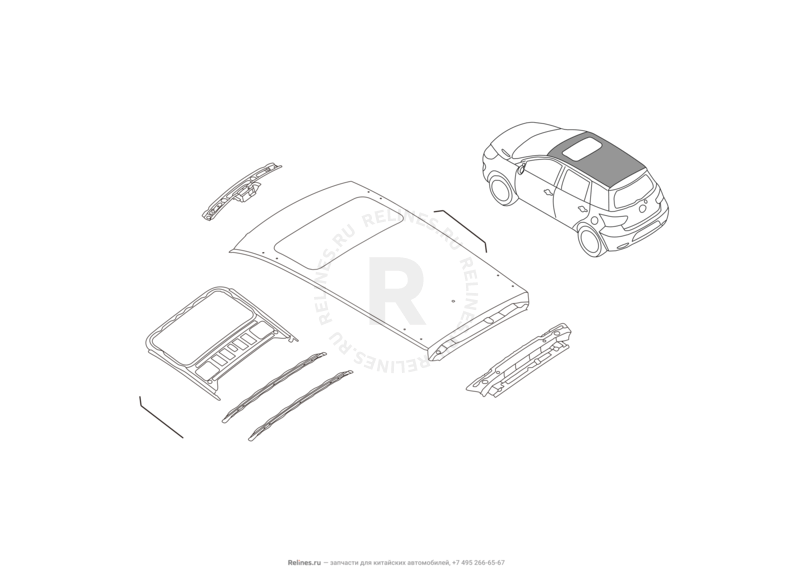 Запчасти Great Wall Hover M4 Поколение I (2012) 1.5л, МКПП — Крыша и усилители крыши (1) — схема