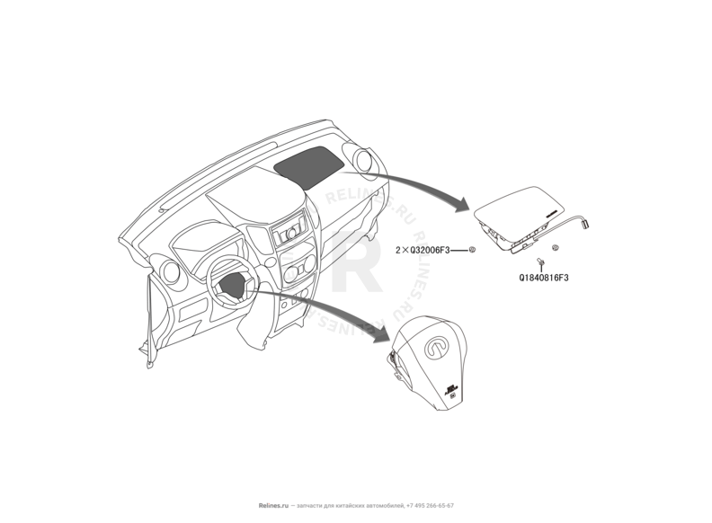 Запчасти Great Wall Hover M4 Поколение I (2012) 1.5л, МКПП — Подушки безопасности — схема