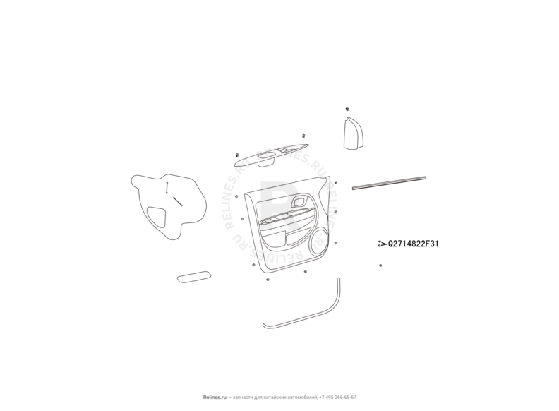 Запчасти Great Wall Hover M4 Поколение I (2012) 1.5л, МКПП — Обшивка и комплектующие передних дверей — схема