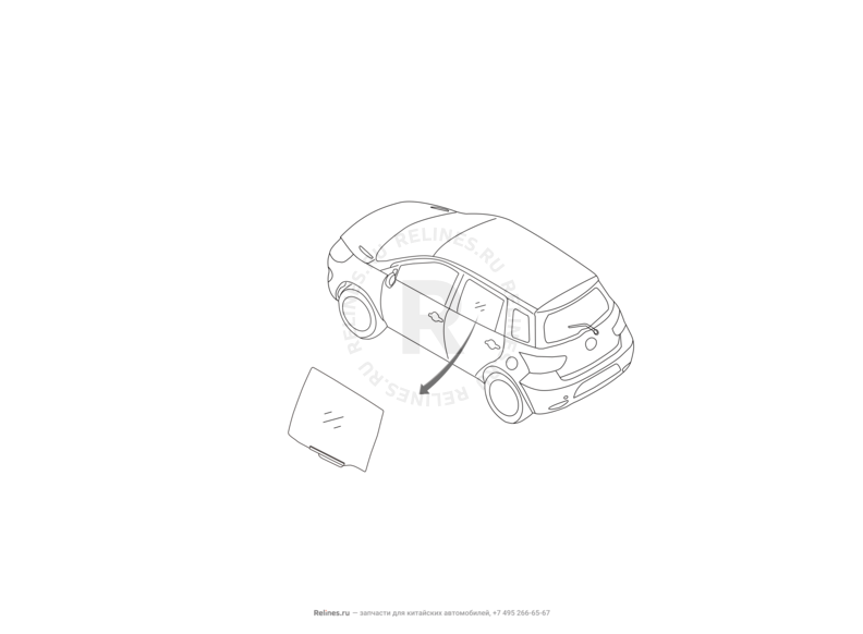Запчасти Great Wall Hover M4 Поколение I (2012) 1.5л, МКПП — Стекла, стеклоподъемники, молдинги и уплотнители задних дверей (1) — схема