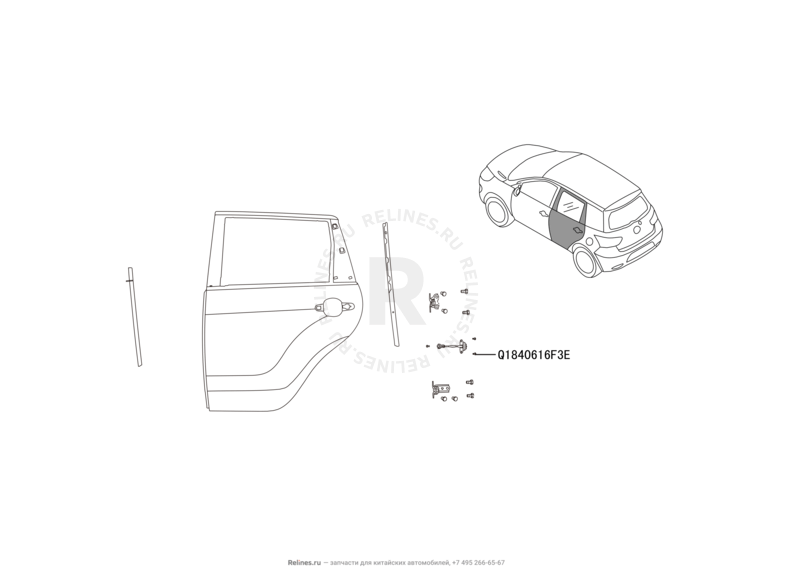 Запчасти Great Wall Hover M4 Поколение I (2012) 1.5л, МКПП — Задние двери — схема