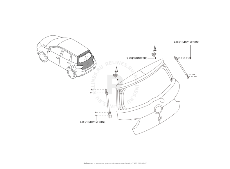 Запчасти Great Wall Hover M4 Поколение I (2012) 1.5л, МКПП — Дверь багажника — схема