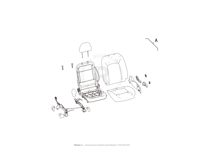 Запчасти Great Wall Hover M4 Поколение I (2012) 1.5л, МКПП — Сиденье переднее левое, механизмы регулировки и ремень безопасности (1) — схема