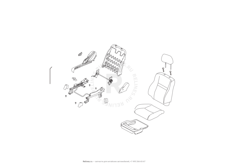 Запчасти Great Wall Hover M4 Поколение I (2012) 1.5л, МКПП — Сиденье переднее правое и механизмы регулировки (2) — схема