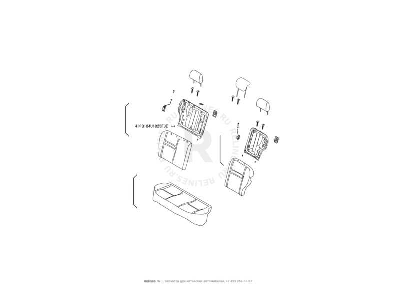 Запчасти Great Wall Hover M4 Поколение I (2012) 1.5л, МКПП — Заднее сиденье (4) — схема