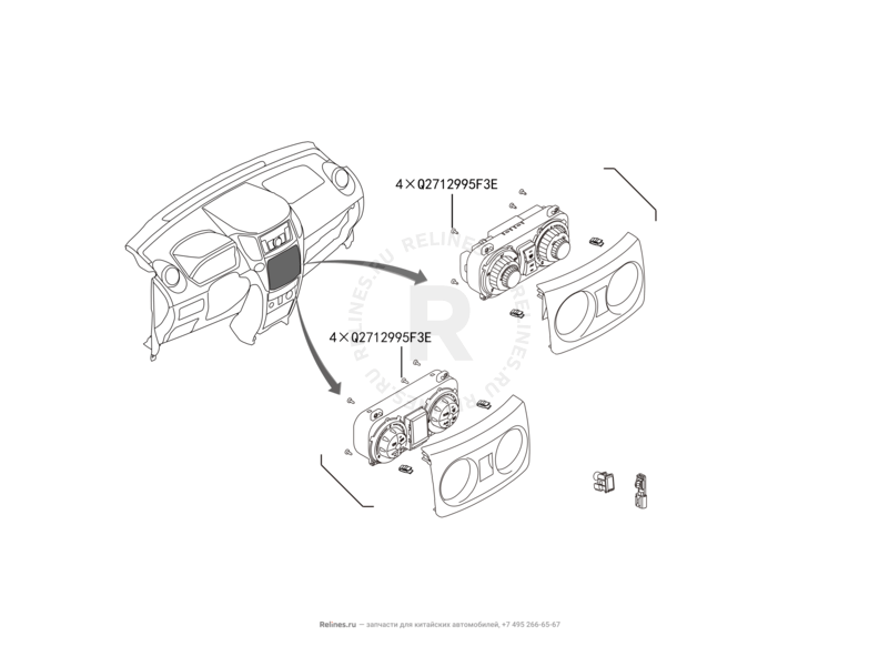Запчасти Great Wall Hover M4 Поколение I (2012) 1.5л, МКПП — Датчик температуры окружающей среды (внутренний) и блок управления кондиционером — схема
