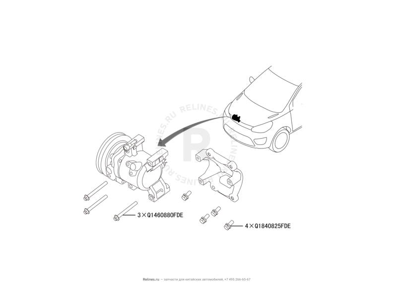 Запчасти Great Wall Hover M4 Поколение I (2012) 1.5л, МКПП — Компрессор кондиционера (2) — схема