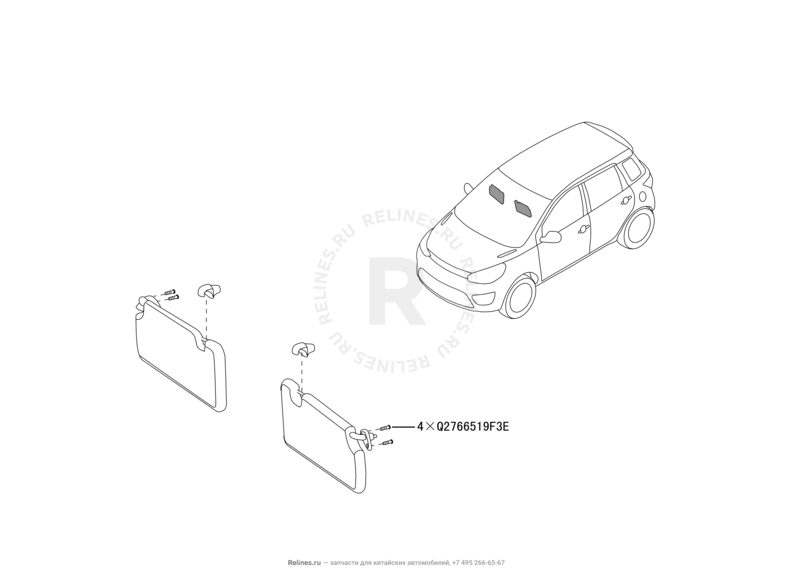Запчасти Great Wall Hover M4 Поколение I (2012) 1.5л, МКПП — Солнцезащитные козырьки (1) — схема