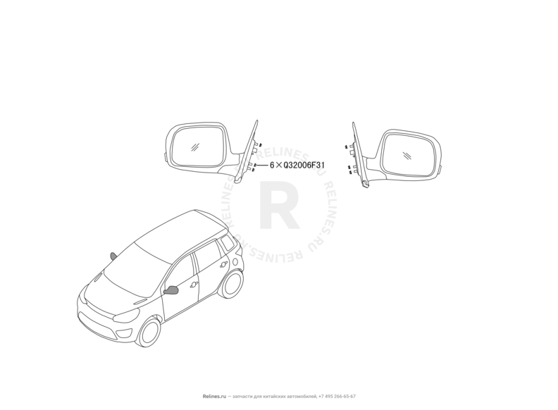 Запчасти Great Wall Hover M4 Поколение I (2012) 1.5л, МКПП — Зеркало заднего вида (2) — схема