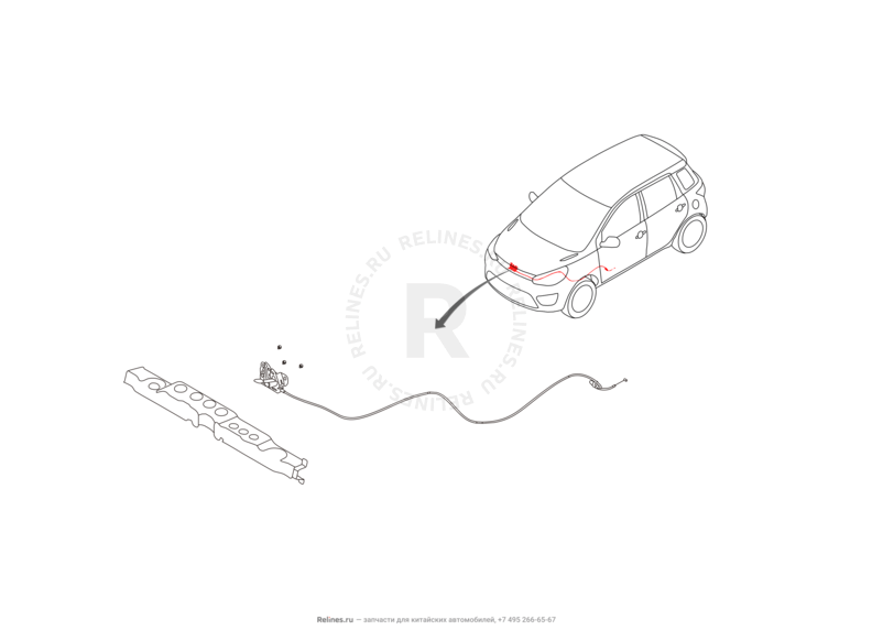 Запчасти Great Wall Hover M4 Поколение I (2012) 1.5л, МКПП — Замок капота и его составляющие — схема