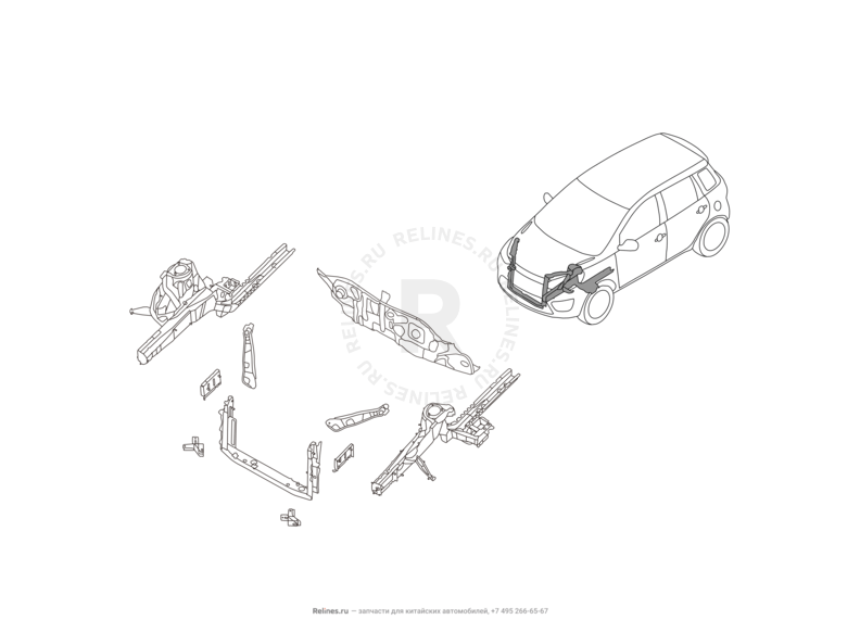 Кузовные детали передней части Great Wall Hover M4 — схема