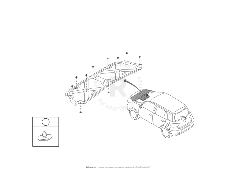 Запчасти Great Wall Hover M4 Поколение I (2012) 1.5л, МКПП — Шумоизоляция капота, пленка защитная буфера отбоя капота, накладки фар передние — схема