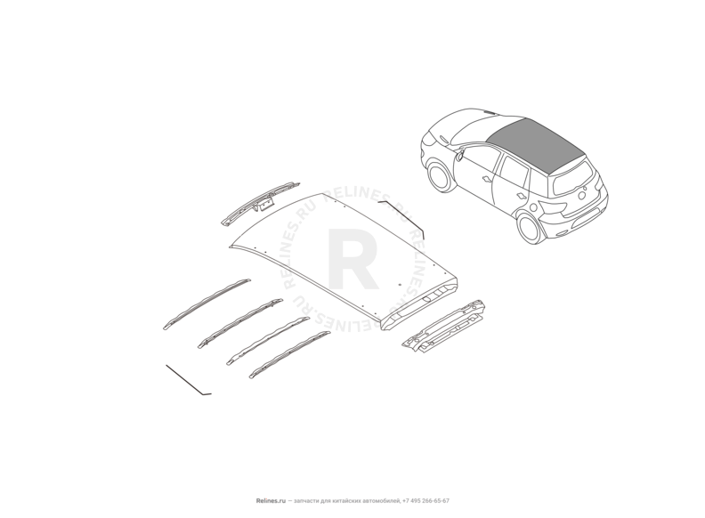 Запчасти Great Wall Hover M4 Поколение I (2012) 1.5л, МКПП — Крыша и усилители крыши (2) — схема