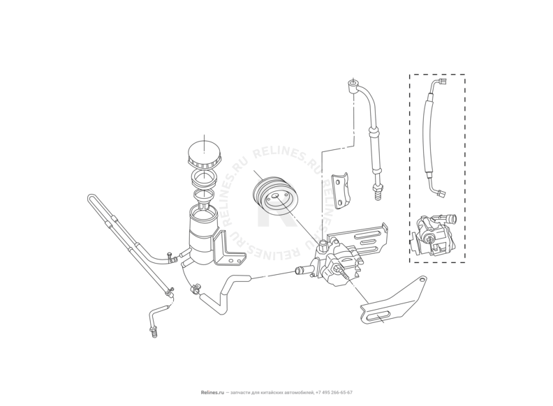 Бачок, трубка и насос гидроусилителя (ГУР) (2) Great Wall Sailor — схема