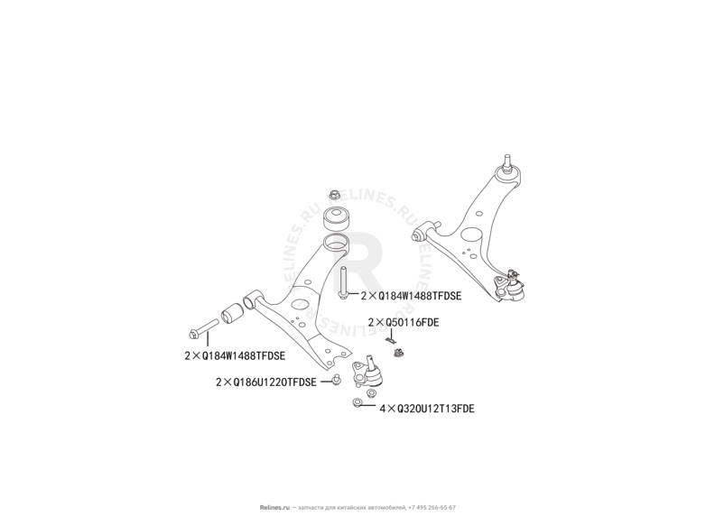 Запчасти Haval H2 Поколение I (2014) 4x2, МКПП (CC7150FM00) — Рычаги передней подвески (1) — схема