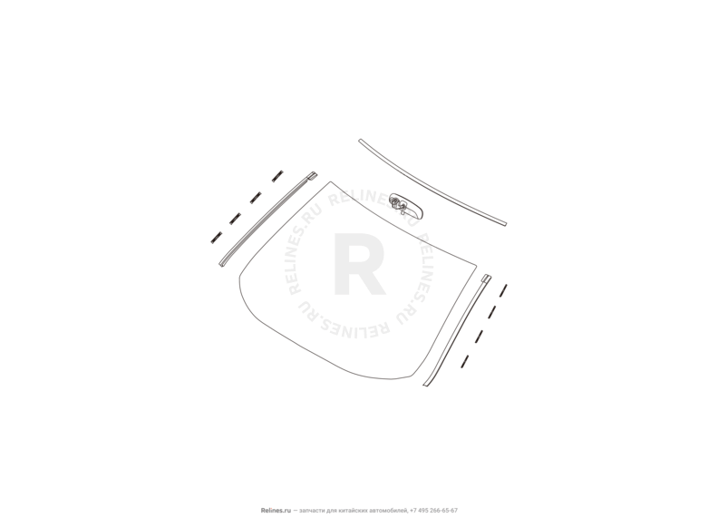 Запчасти Haval H2 Поколение I (2014) 4x2, АКПП (CC7150FM07) — Стекло лобовое, молдинги, уплотнители, козырьки солнцезащитные и зеркало заднего вида (1) — схема