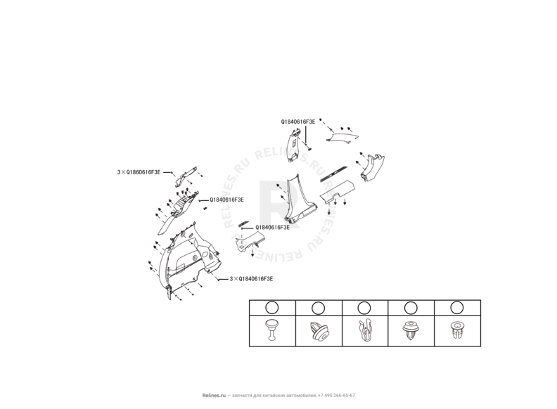 Запчасти Haval H2 Поколение I (2014) 4x2, МКПП (CC7150FM02) — Обшивка стоек и накладки порогов (1) — схема
