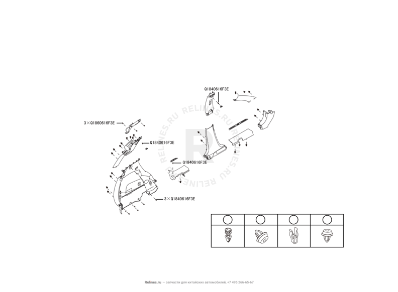 Запчасти Haval H2 Поколение I (2014) 4x4, МКПП (CC7150FM22) — Обшивка стоек и накладки порогов (2) — схема