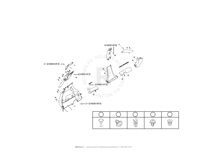 Запчасти Haval H2 Поколение I (2014) 4x2, МКПП (CC7150FM00) — Обшивка стоек и накладки порогов (3) — схема