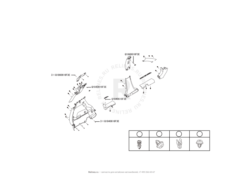 Запчасти Haval H2 Поколение I (2014) 4x2, АКПП (CC7150FM05) — Обшивка стоек и накладки порогов (4) — схема
