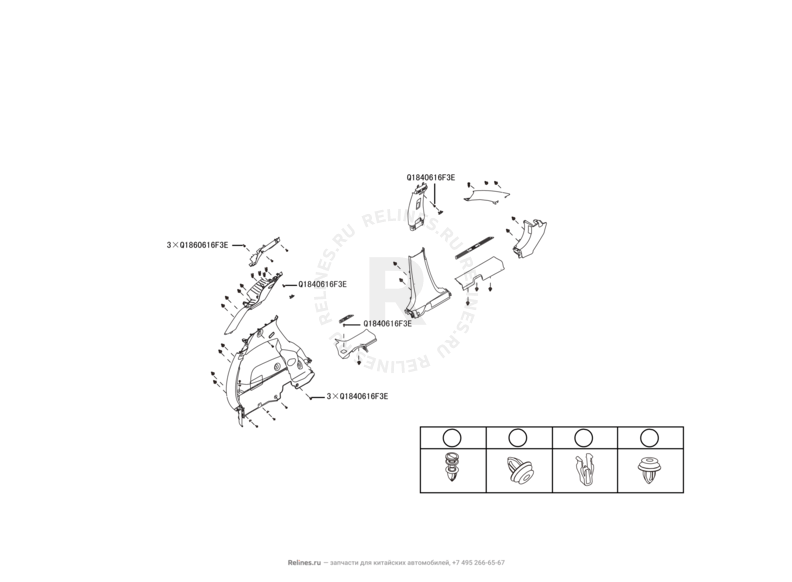 Запчасти Haval H2 Поколение I (2014) 4x2, МКПП (CC7150FM00) — Обшивка стоек и накладки порогов (6) — схема