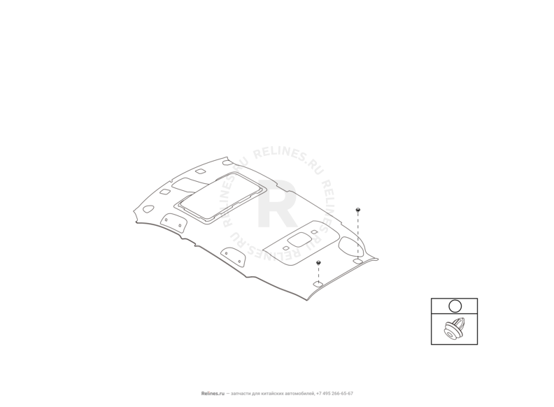 Запчасти Haval H2 Поколение I (2014) 4x4, МКПП (CC7150FM20) — Обшивка и комплектующие крыши (потолка) (1) — схема