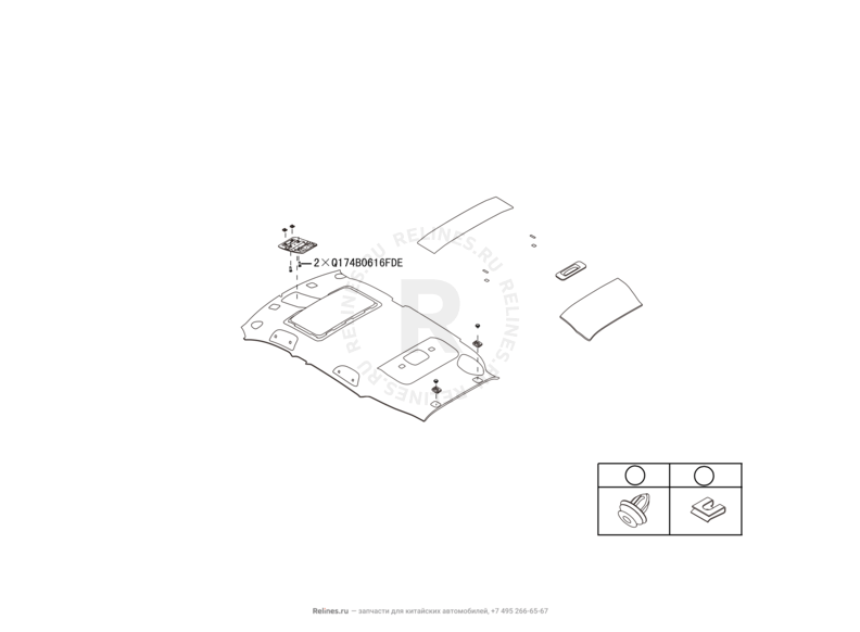 Запчасти Haval H2 Поколение I (2014) 4x4, МКПП (CC7150FM20) — Обшивка и комплектующие крыши (потолка) (14) — схема
