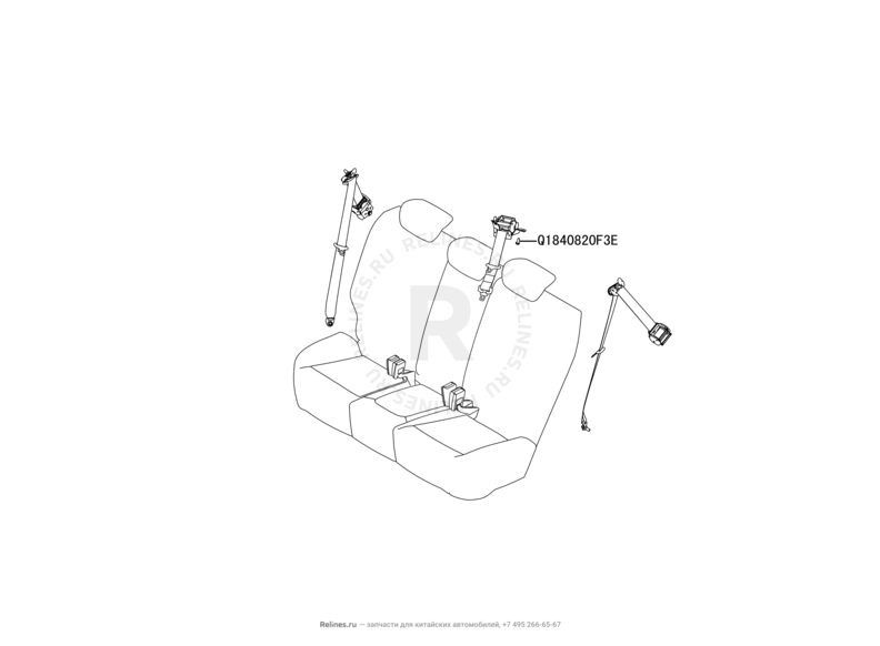 Запчасти Haval H2 Поколение I (2014) 4x2, МКПП (CC7150FM02) — Ремни и замки безопасности задних сидений (1) — схема