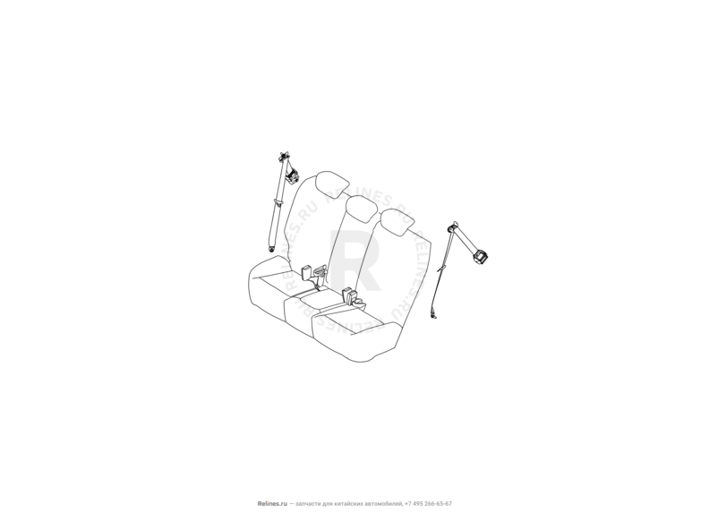 Запчасти Haval H2 Поколение I (2014) 4x2, МКПП (CC7150FM00) — Ремни и замки безопасности задних сидений (3) — схема