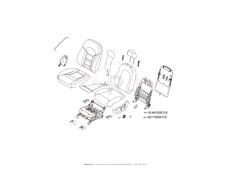 Запчасти Haval H2 Поколение I (2014) 4x2, МКПП (CC7150FM02) — Сиденье переднее левое, механизмы регулировки и ремень безопасности (2) — схема