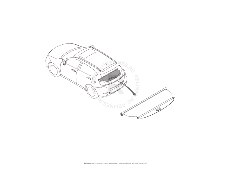 Запчасти Haval H2 Поколение I (2014) 4x4, МКПП (CC7150FM20) — Кронштейн панели крыши, поручни и шторка грузового отсека (1) — схема