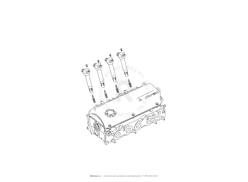 Запчасти Great Wall Cowry Поколение I (2007) 2.0л, МКПП — Катушка зажигания, провода высоковольтные и свечи зажигания — схема