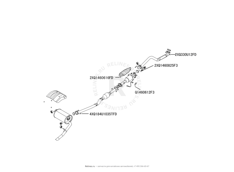 Запчасти Great Wall Cowry Поколение I (2007) 2.0л, МКПП — Выпускная система (2) — схема
