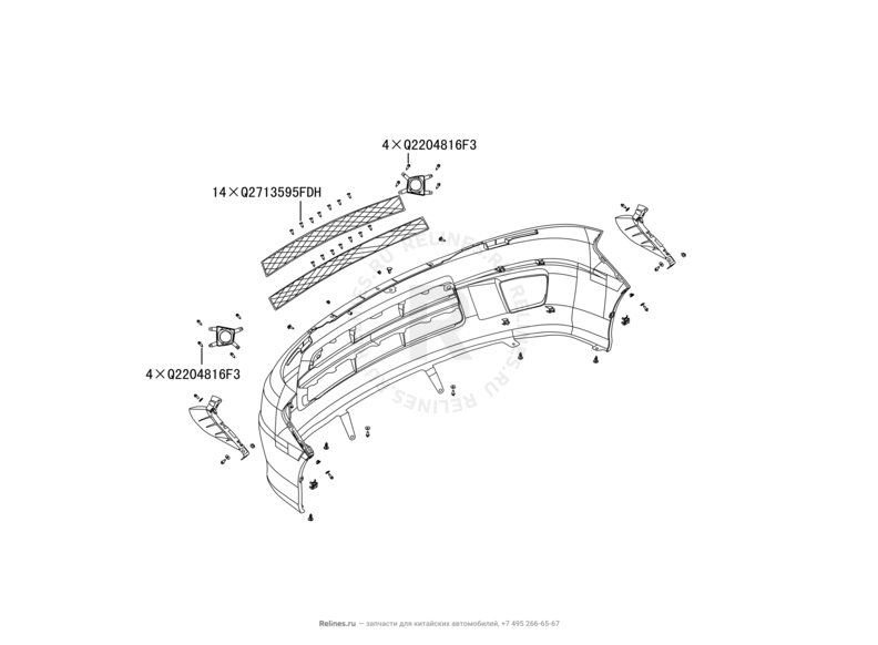 Передний бампер и другие детали фронтальной части Great Wall Cowry — схема