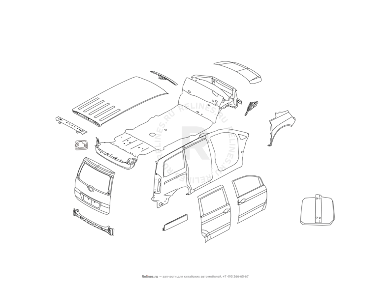 Запчасти Great Wall Cowry Поколение I (2007) 2.0л, МКПП — Панели боковин кузова, капот, крыло и двери — схема