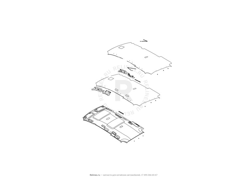Запчасти Great Wall Cowry Поколение I (2007) 2.0л, МКПП — Обшивка и комплектующие крыши (потолка) (1) — схема