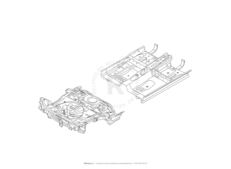 Запчасти Great Wall Hover M2 Поколение I (2010) 4x2, МКПП — Усилители порогов и панель пола (1) — схема