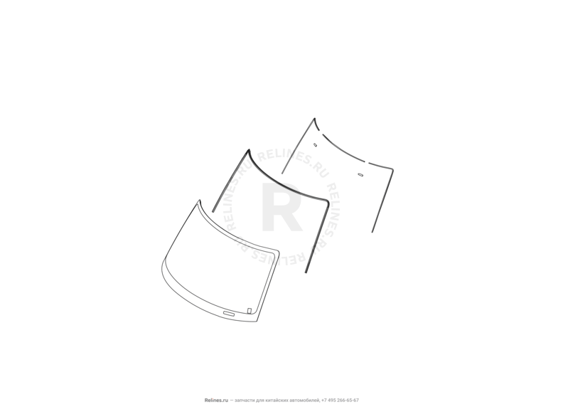 Стекло лобовое, молдинги, уплотнители, козырьки солнцезащитные и зеркало заднего вида Great Wall Hover M2 — схема