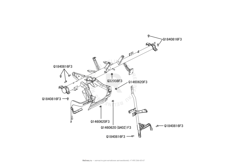Запчасти Great Wall Hover M2 Поколение I (2010) 4x4, МКПП — Усилитель и кронштейны панели приборов (торпедо) — схема