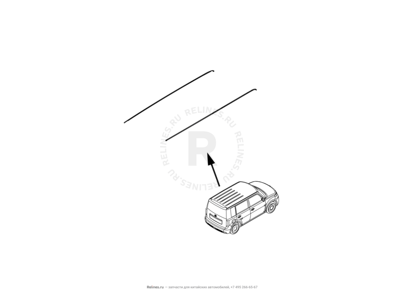 Запчасти Great Wall Hover M2 Поколение I (2010) 4x4, МКПП — Обшивка, комплектующие, молдинги и рейлинги крыши — схема