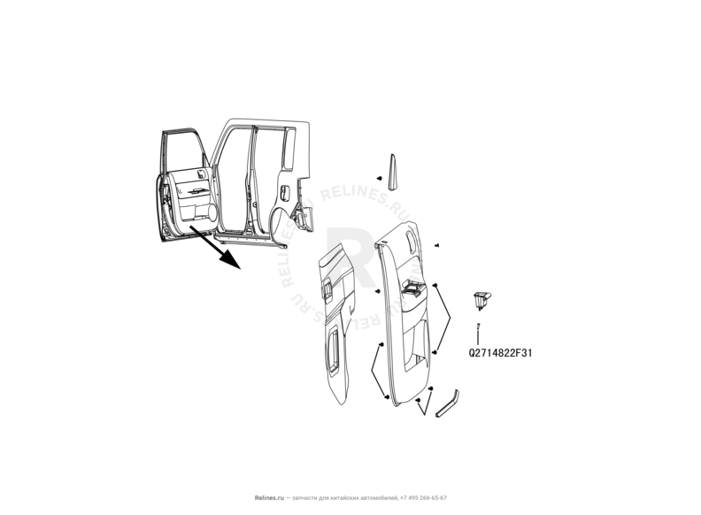 Запчасти Great Wall Hover M2 Поколение I (2010) 4x2, МКПП — Обшивка и комплектующие передних дверей (1) — схема